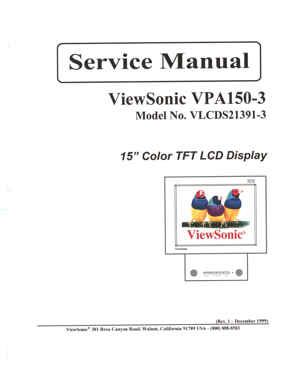 ViewSonic VPA150-3,VLCDS21391-3 Service manual