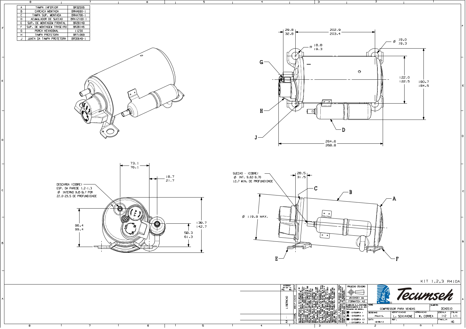 Tecumseh HGA5453BXD, HGA5453BXV Drawing Data