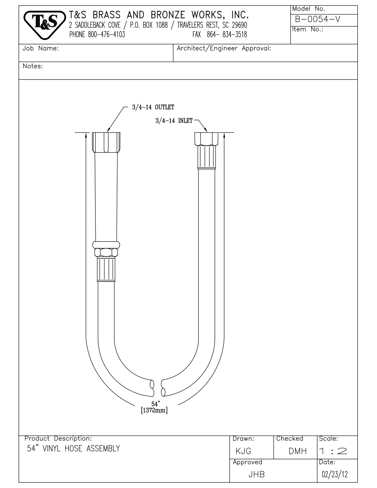 T&S Brass B-0054-V User Manual