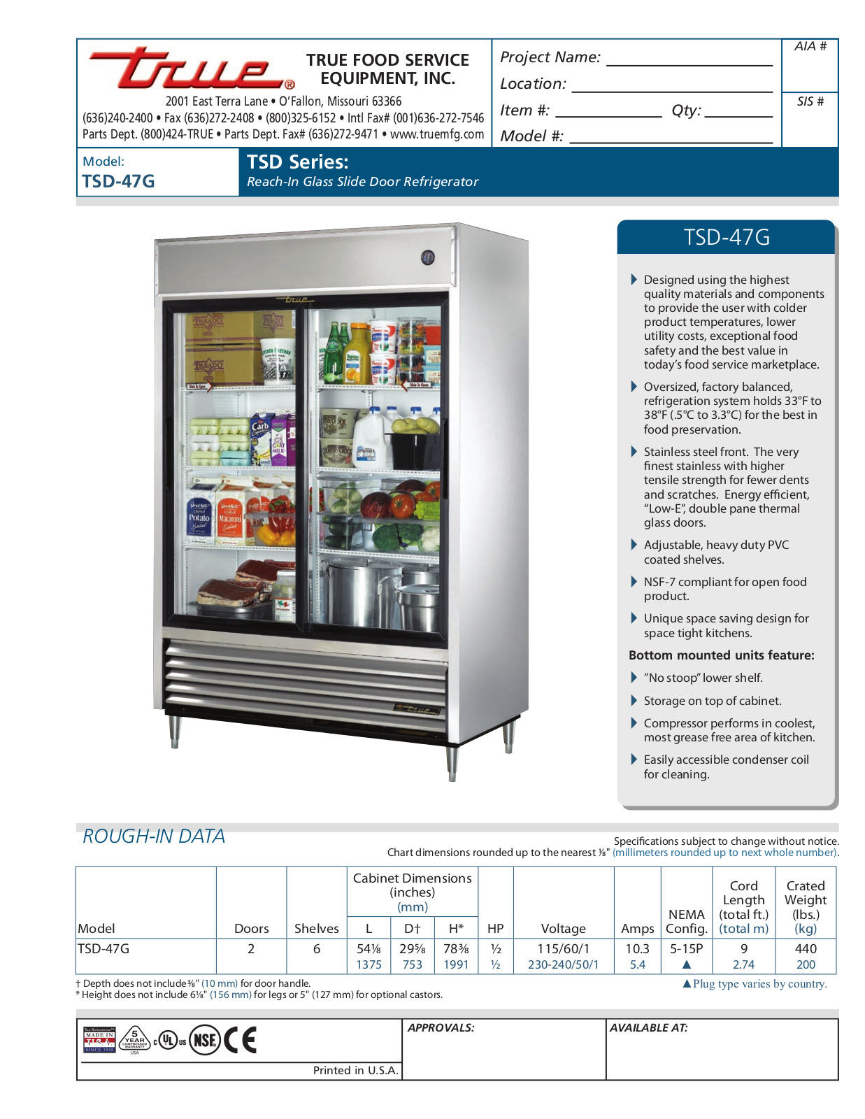 True TSD-47G Specifications