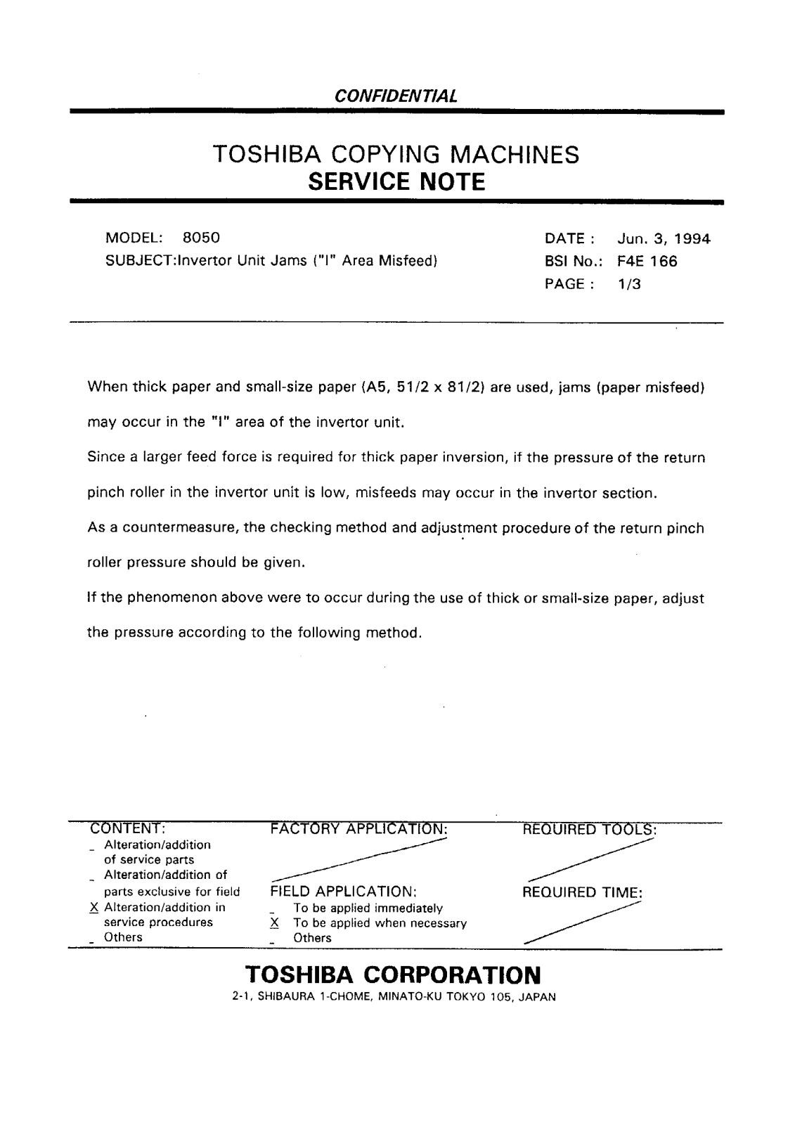 Toshiba f4e166 Service Note