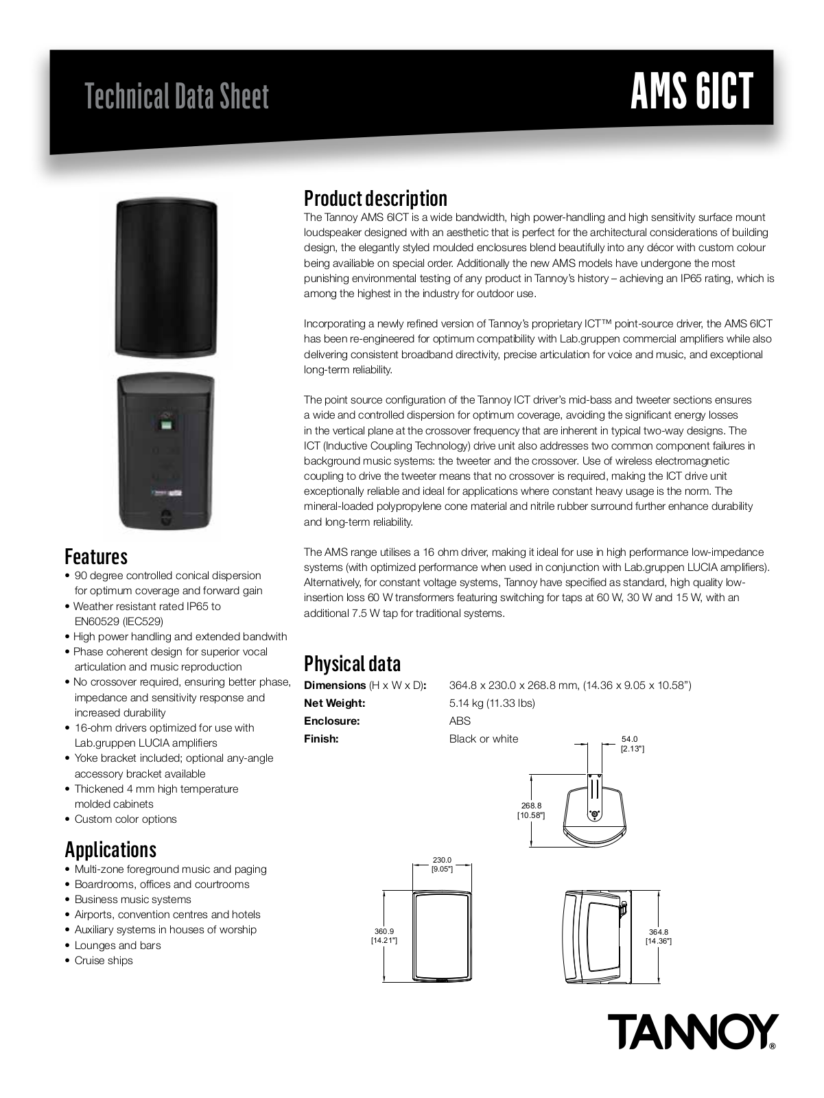 Tannoy AMS 6ICT Datasheet