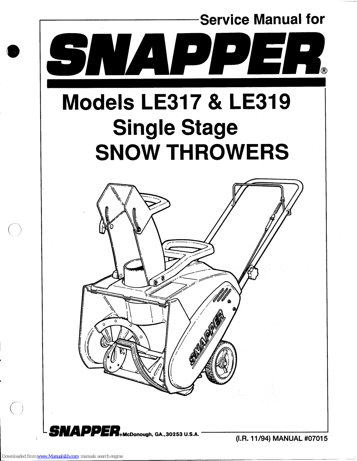 Snapper LE317,LE319 Service Manual