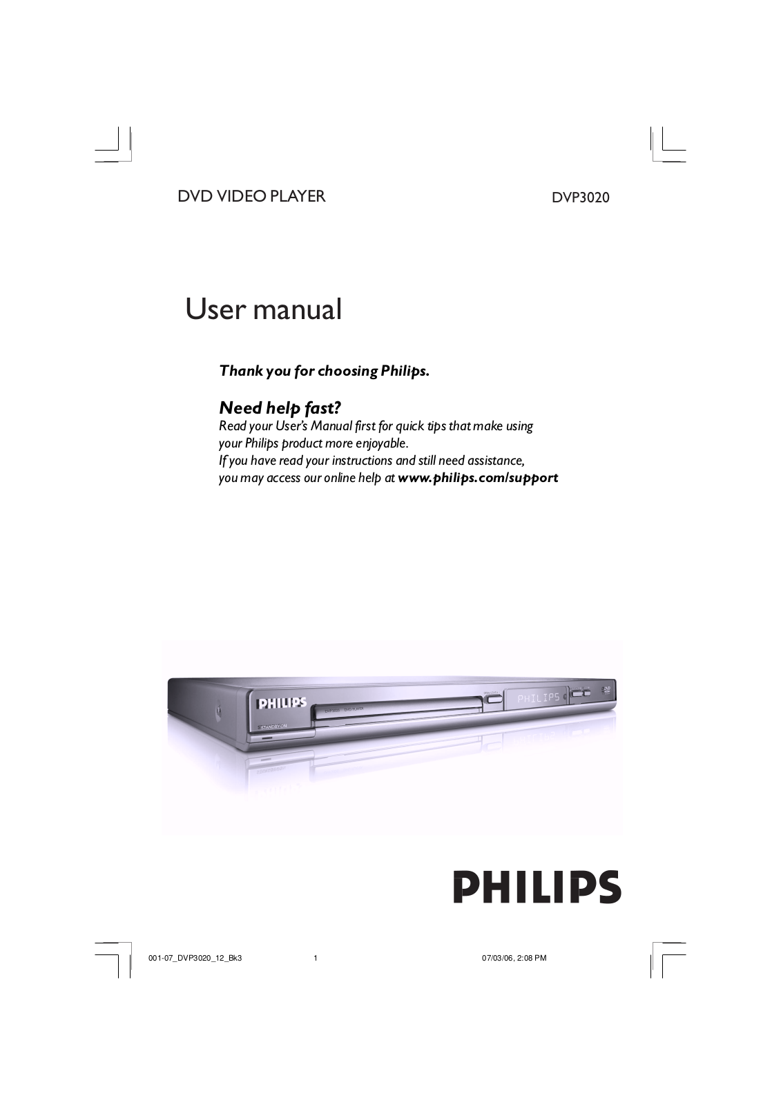 Philips DVP3020 User Manual