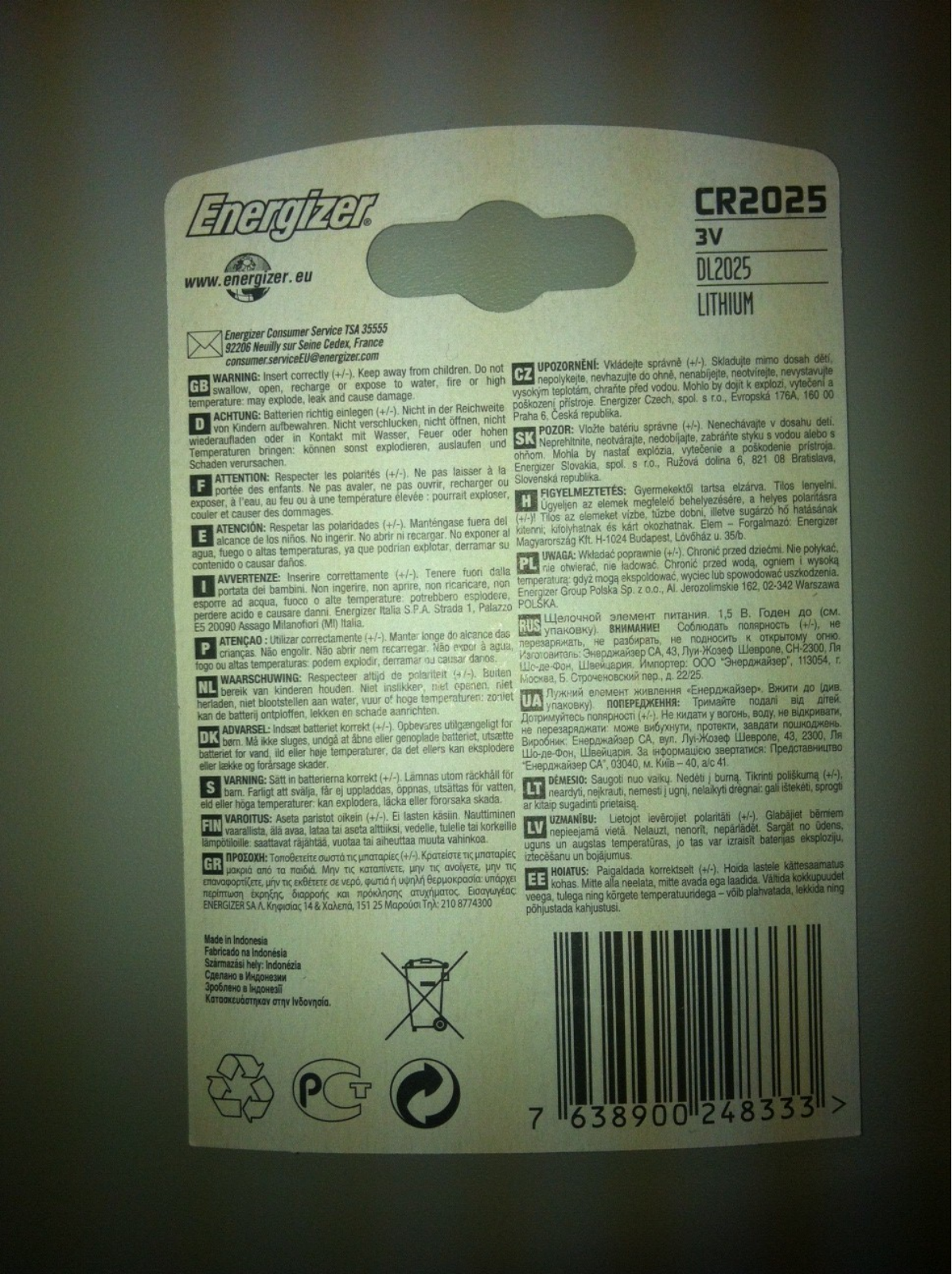 Energizer CR2025 BP2 User Manual