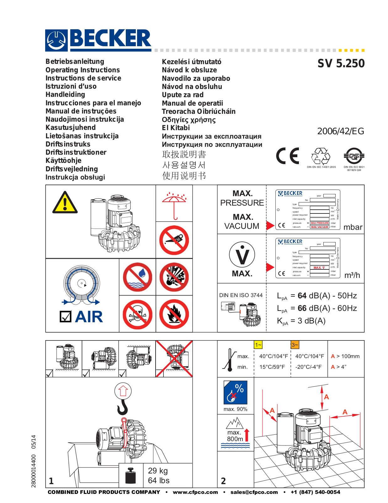 Becker SV 5.250, SV 8.400 Operating Instructions Manual