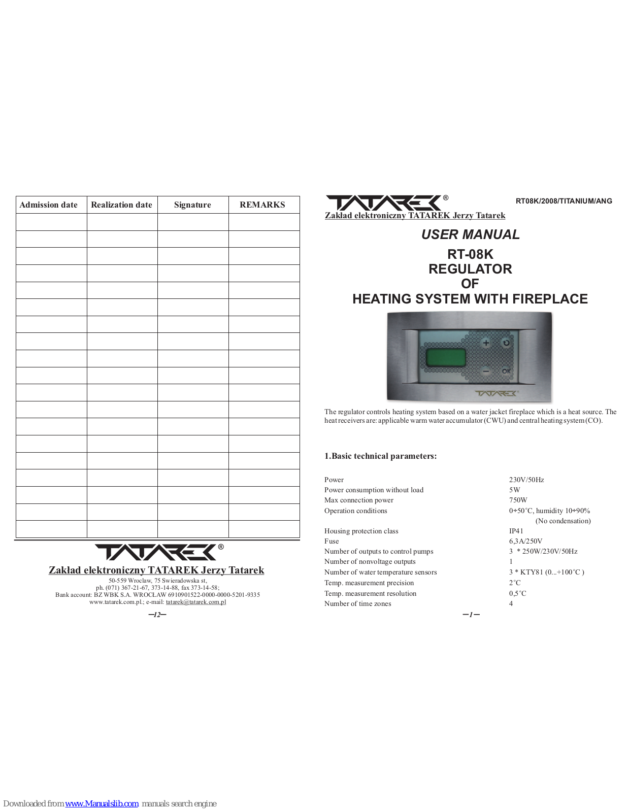 TATAREK RT-08K User Manual - ManualMachine.com