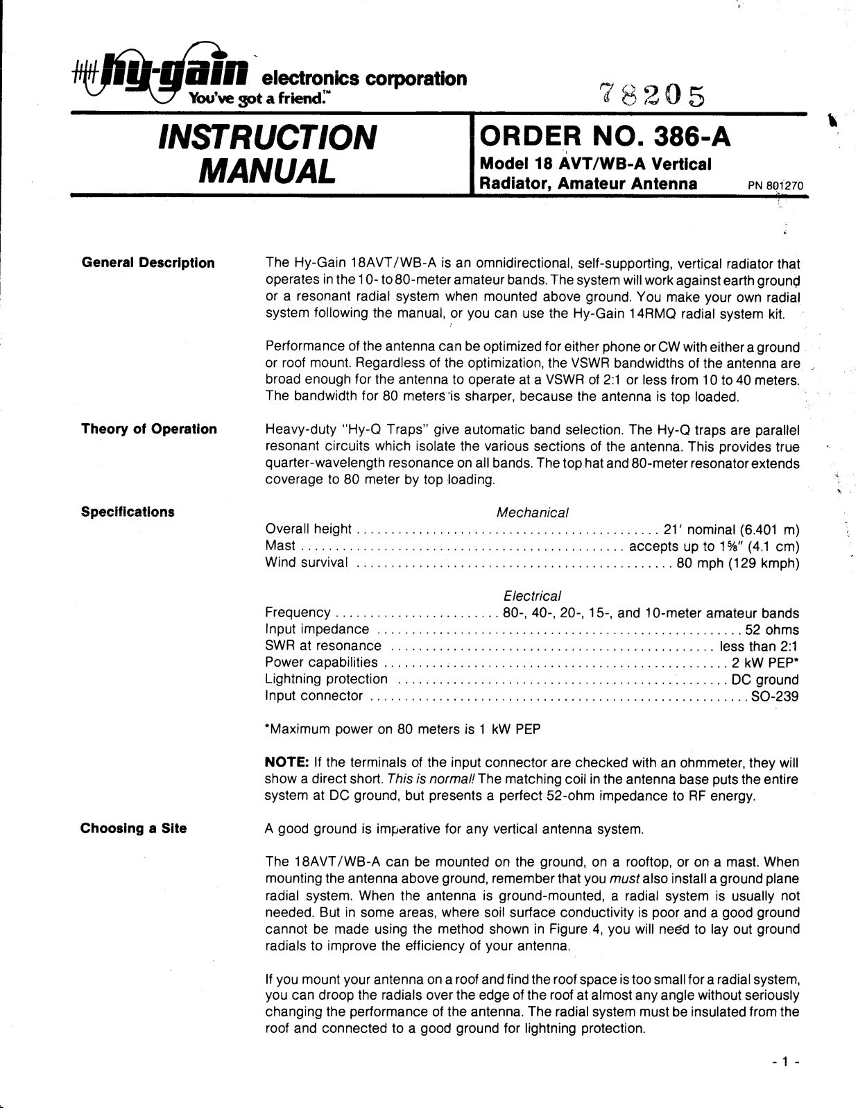 HYGAIN ANT18AVT-WB User Manual