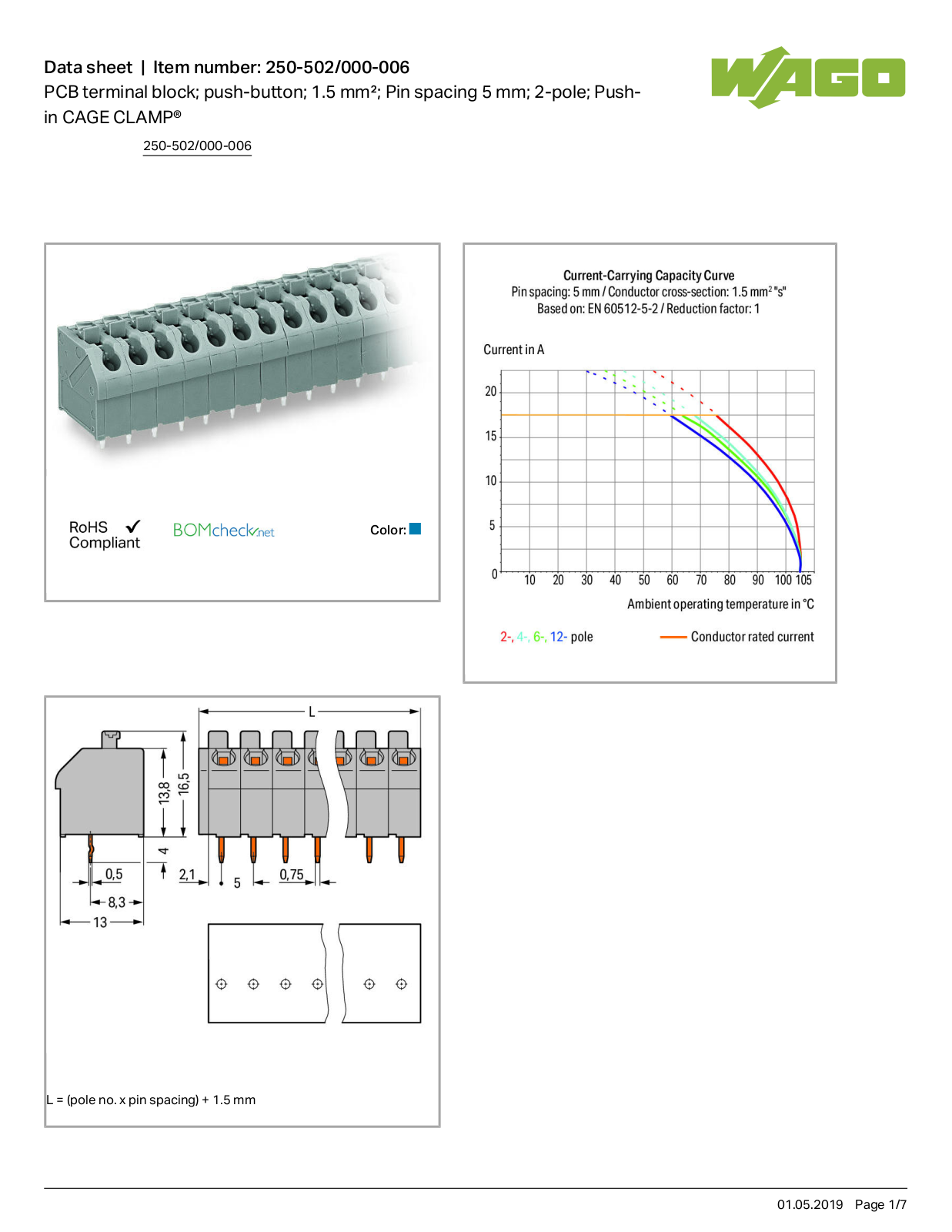 Wago 250-502/000-006 Data Sheet