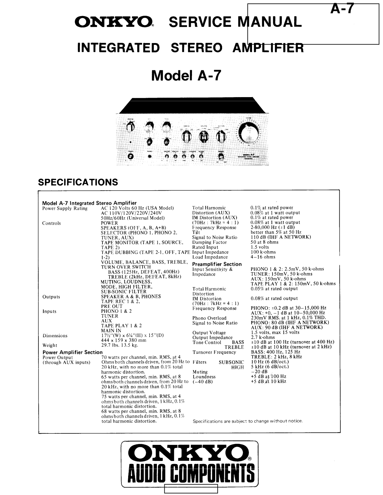 Onkyo A-7 Service Manual