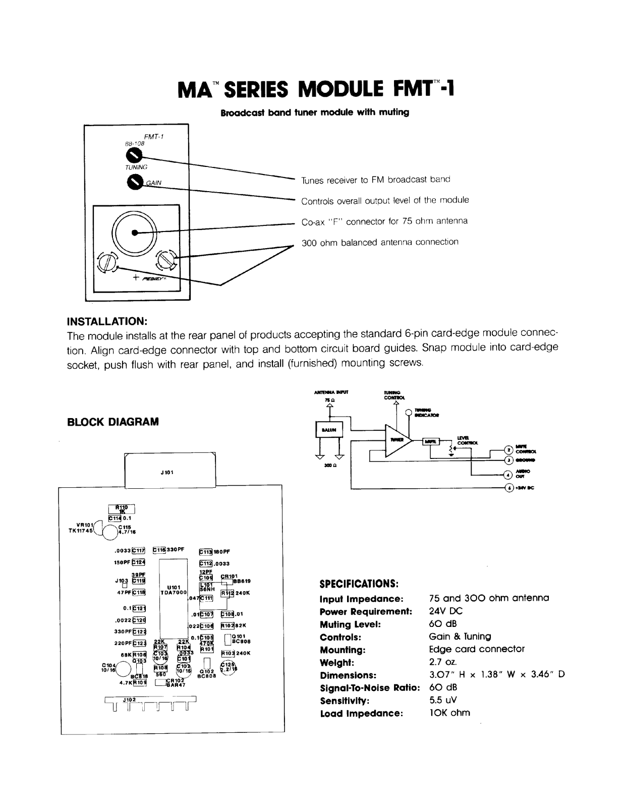 Peavey MA Series MODULE FMT-1 INSTALLATION GUIDE