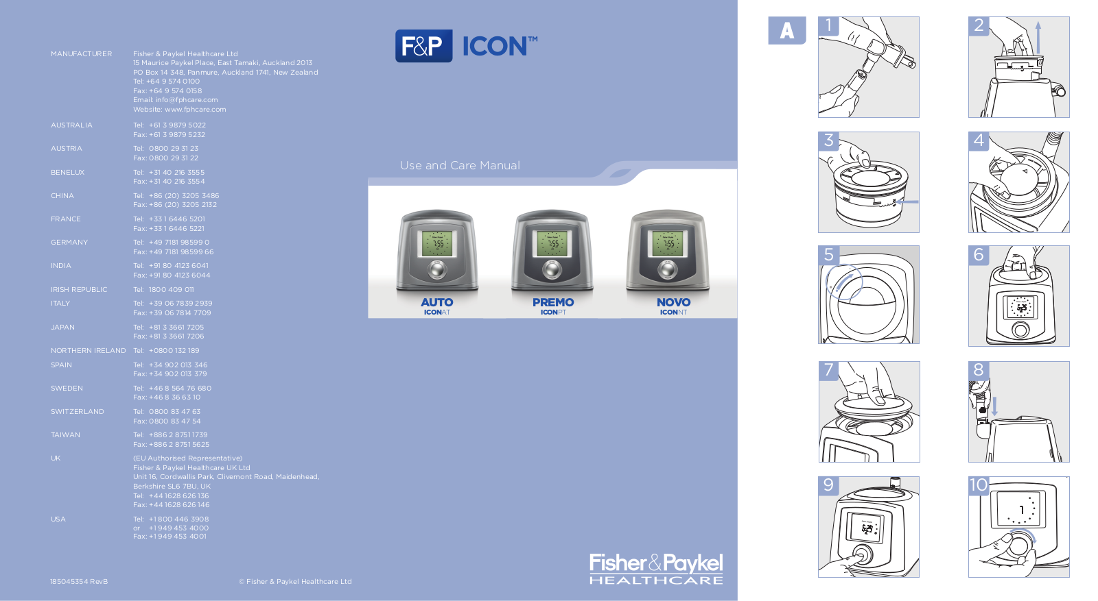 F&P ICON Auto, ICON Premo, ICON Novo Use And Care Manual