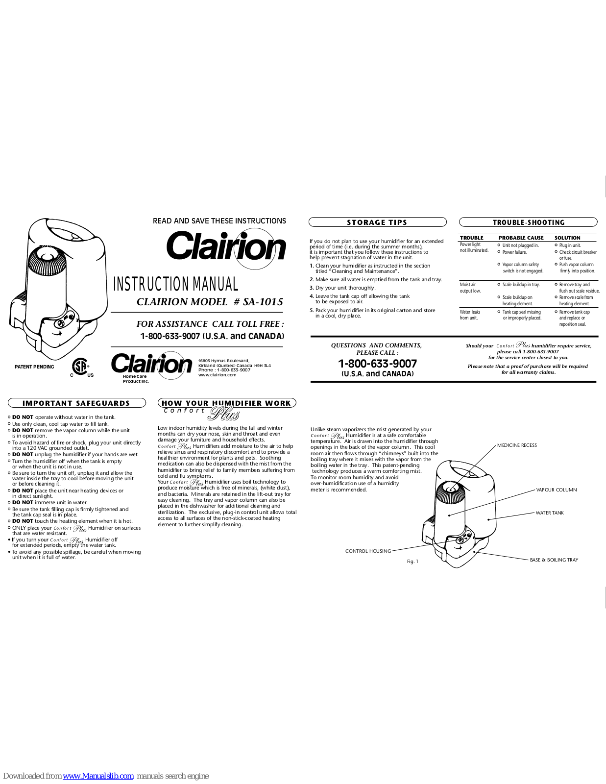 CLAIRION SA-1015 Instruction Manual - ManualMachine.com