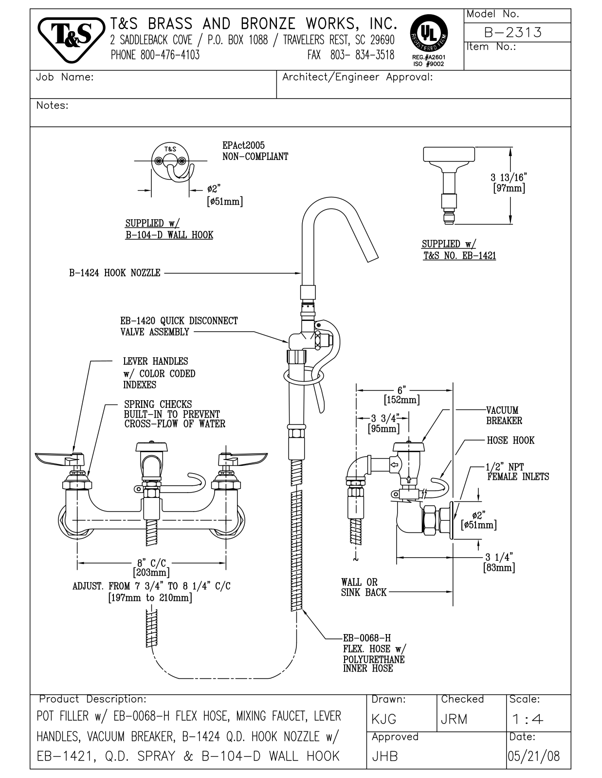 T&S Brass B-2313 User Manual