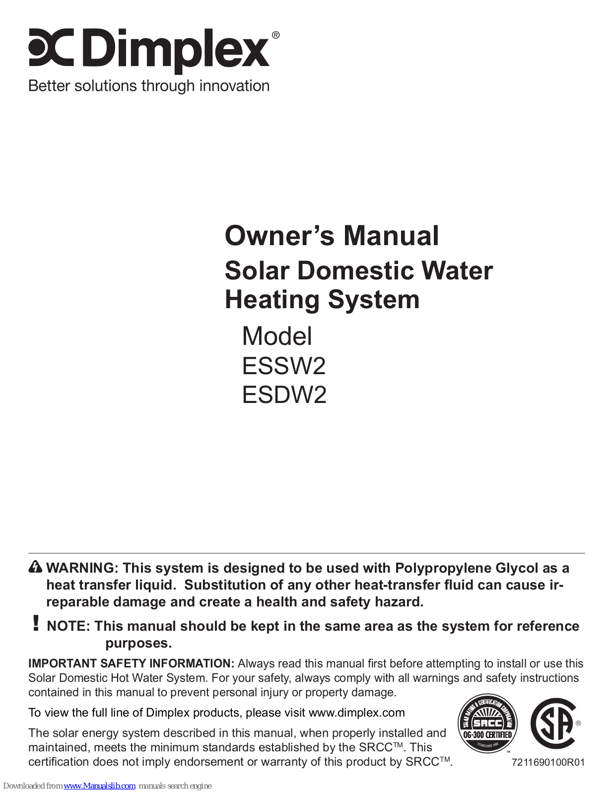 Dimplex ESSW2, ESDW2 Owner's Manual