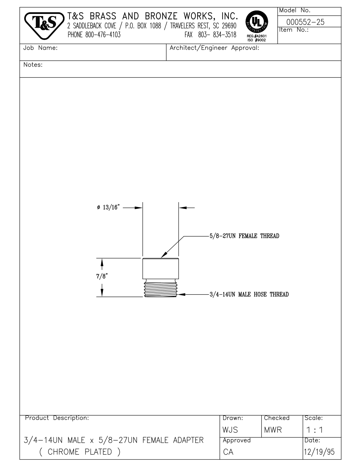 T&S Brass 000552-25 User Manual