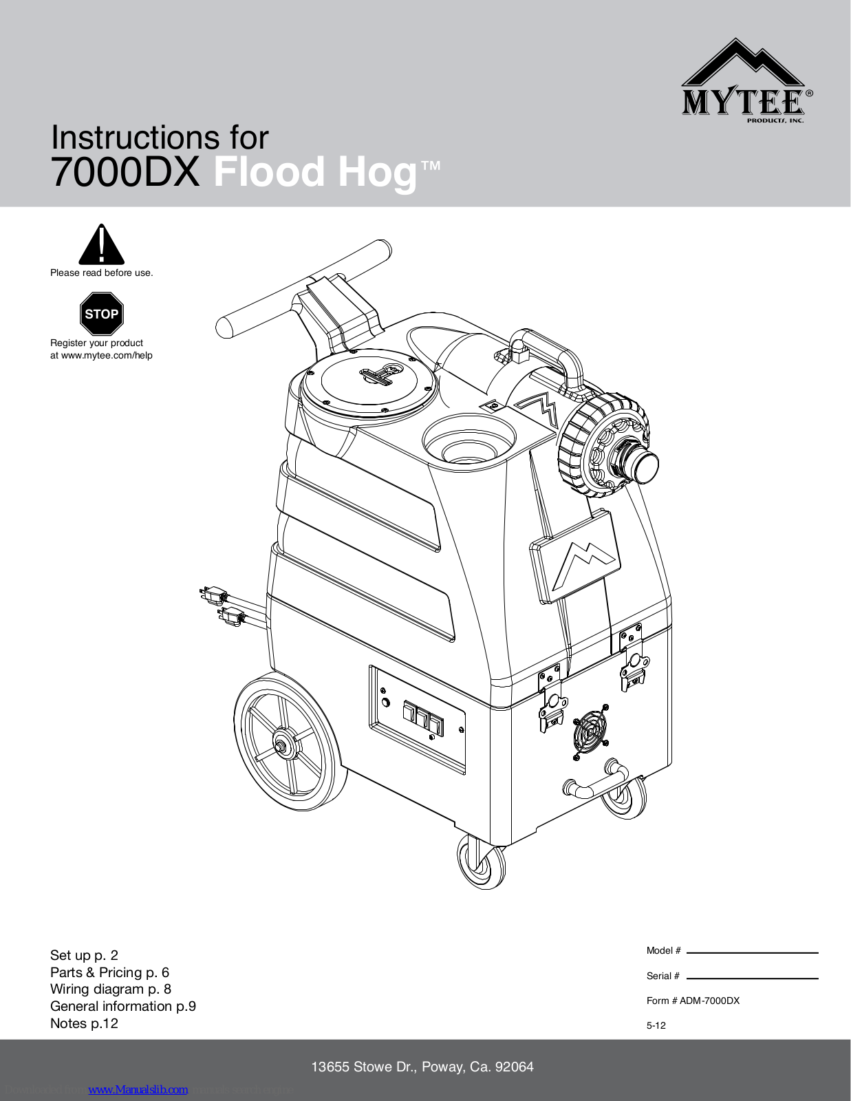 Mytee 7000DX Flood Hog Instructions Manual