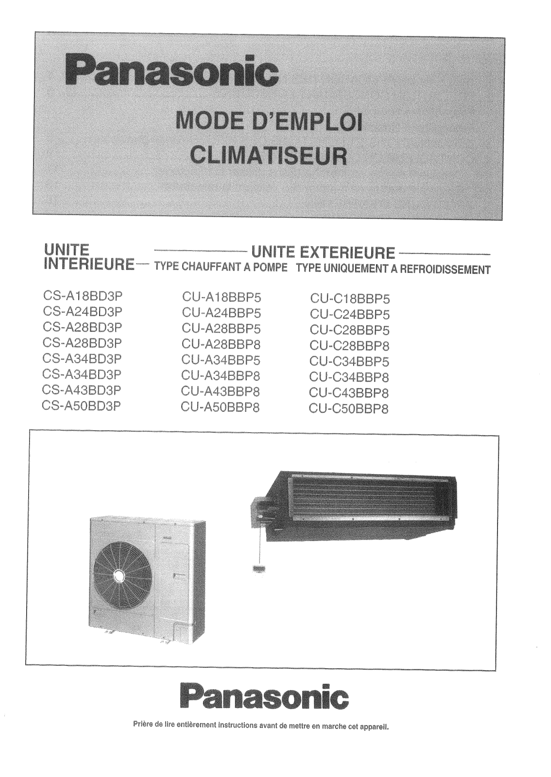 PANASONIC CS-A18BD3P, CS-A24BD3P User Manual