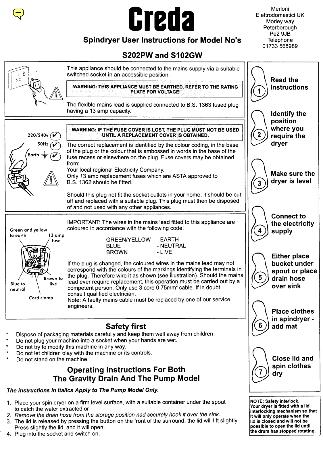 Creda S202PW, S102GW Instruction Manual