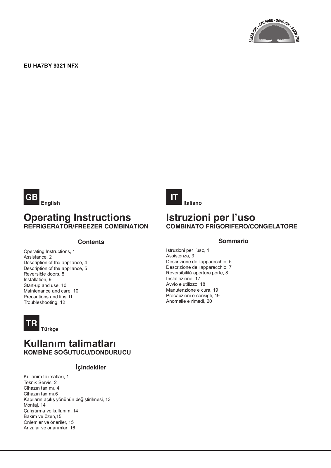 HOTPOINT/ARISTON EU HA7BY 9321 NFX User Manual