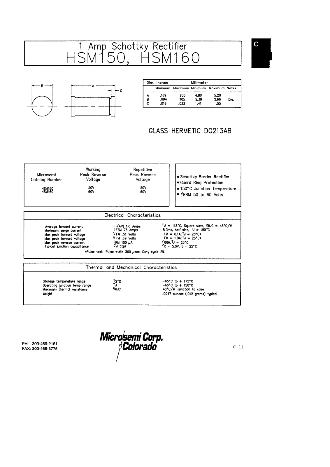 Microsemi Corporation HSM150MELF, HSM160MELF Datasheet