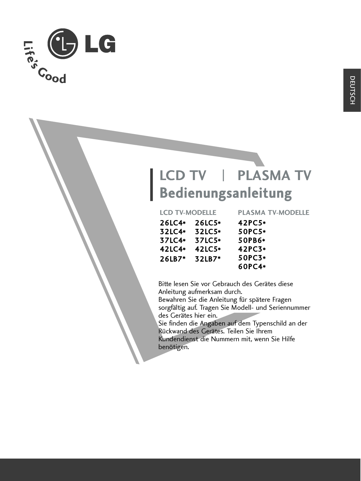 Lg 26LC45, 50PC55, 32LB75, 50PB65 User Manual