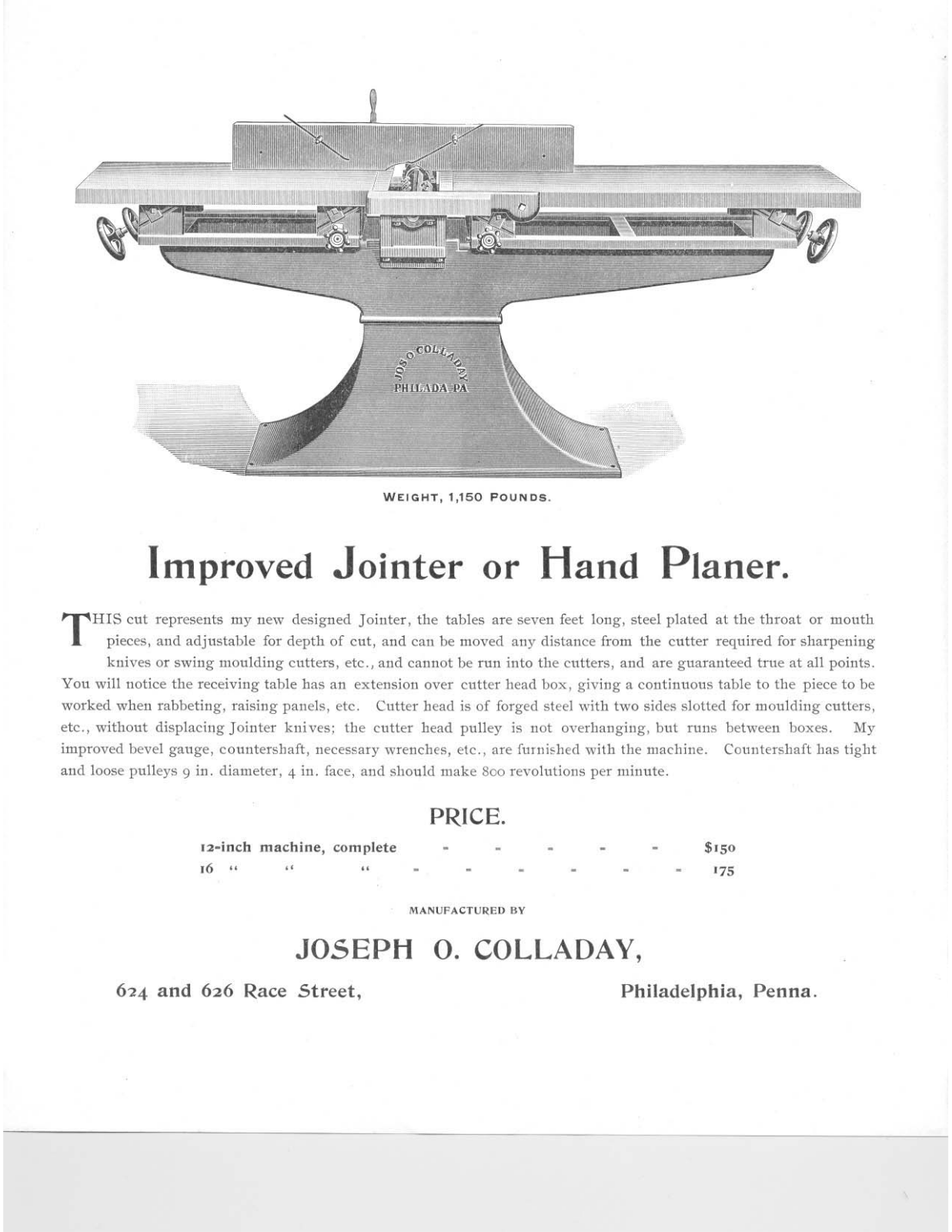 Colladay Machine Works Improved Jointer or Hand Planer Jointers - ManualMachine.com