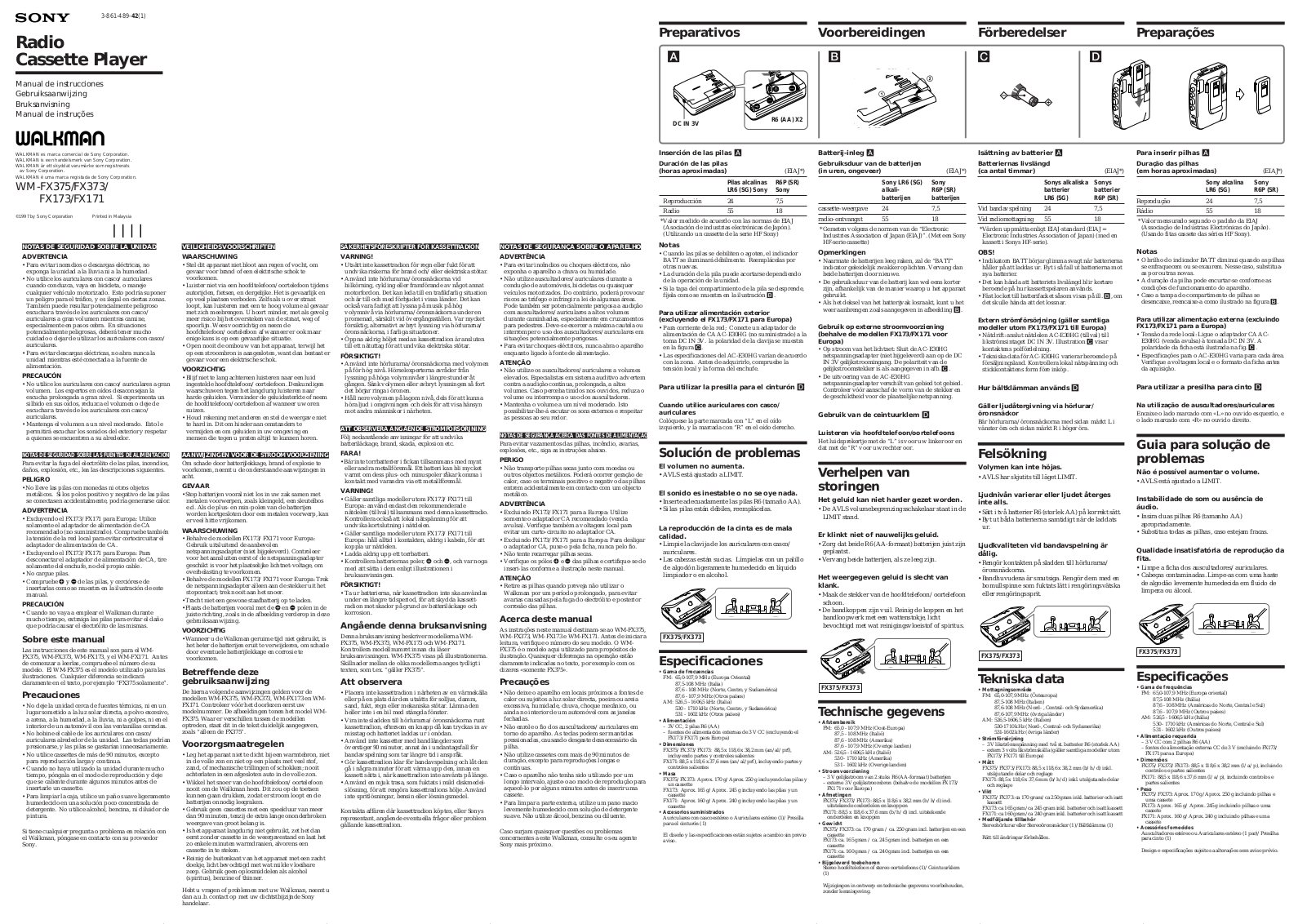 Sony WM-FX373, WM-FX173, WM-FX375 User Manual