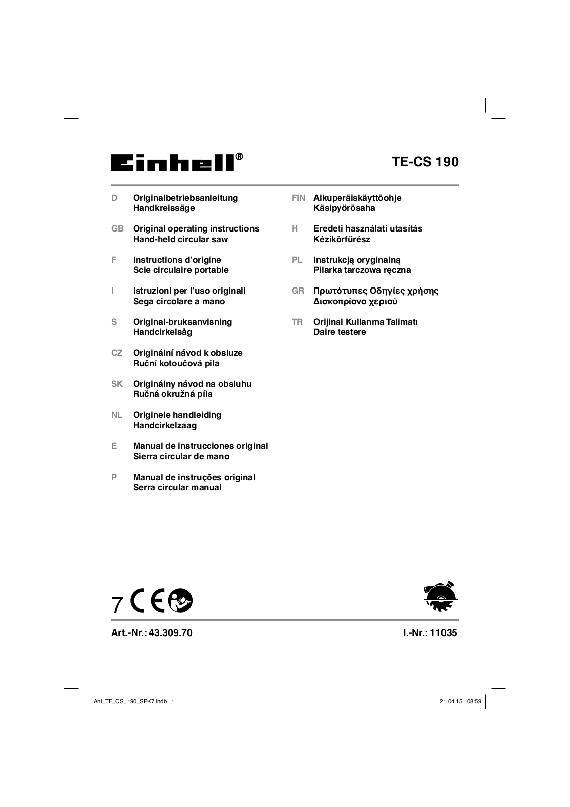 Einhell TE-CS 190 operation manual