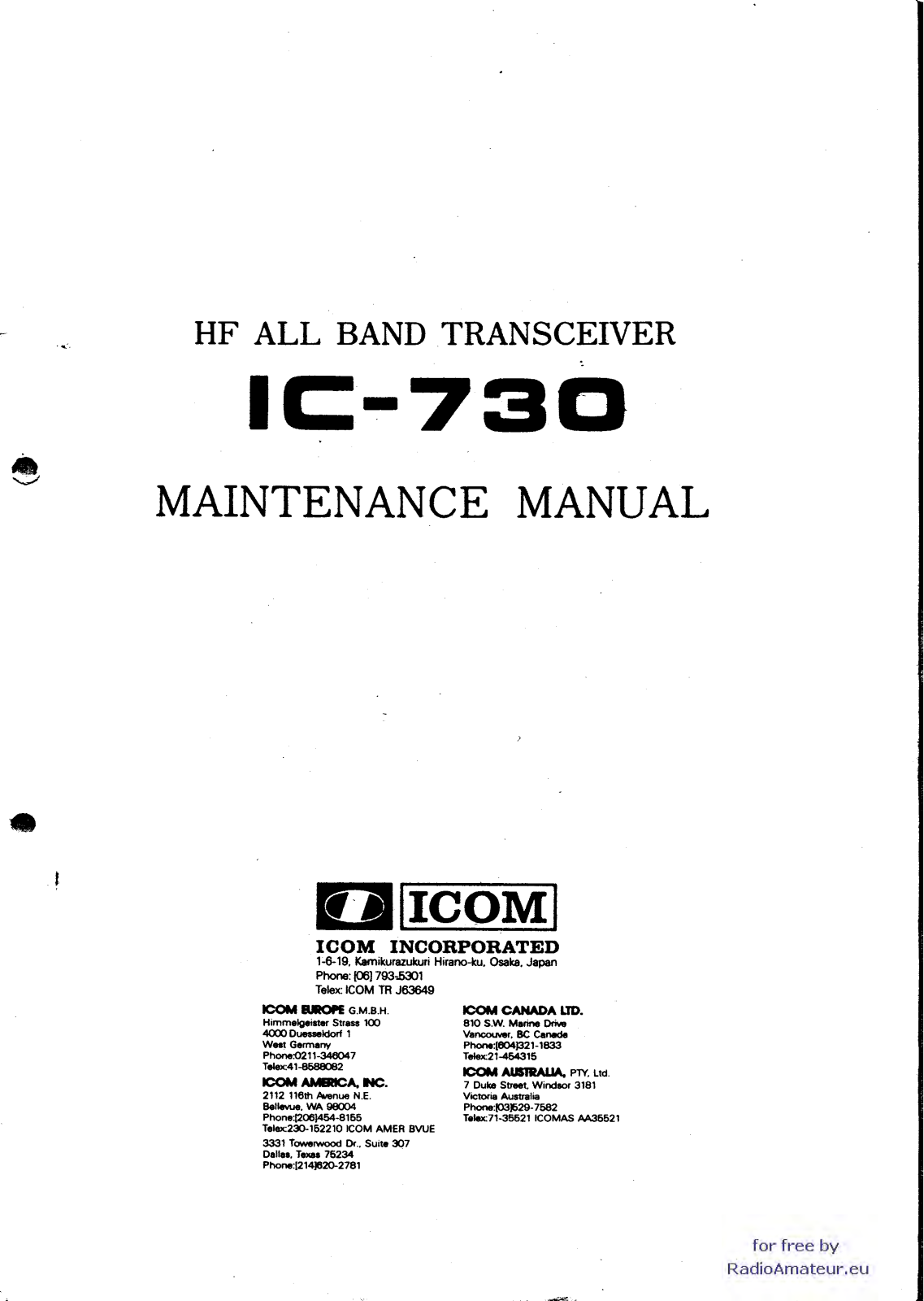 Icom IC730 User Manual