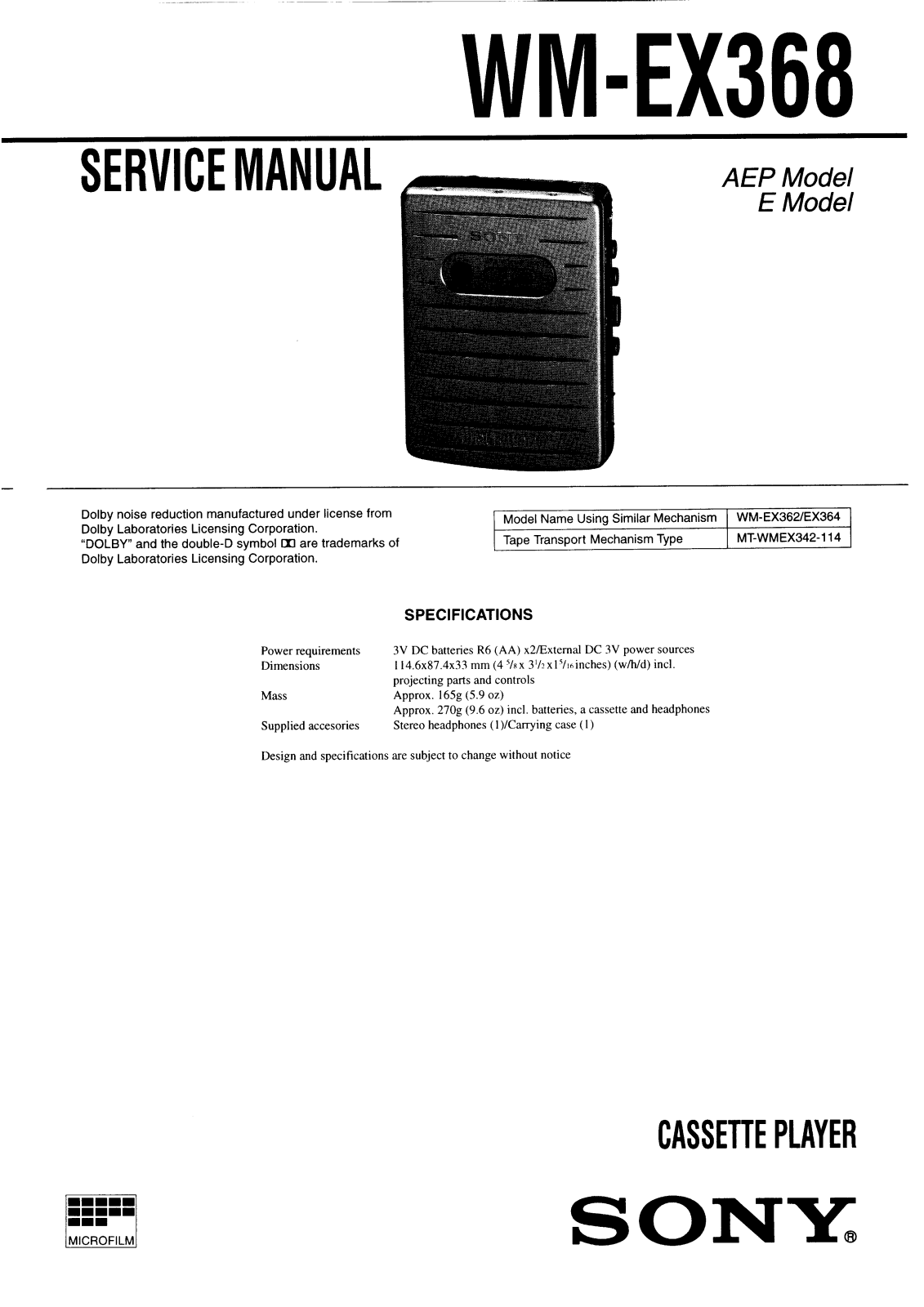 Sony WMEX-368 Service manual