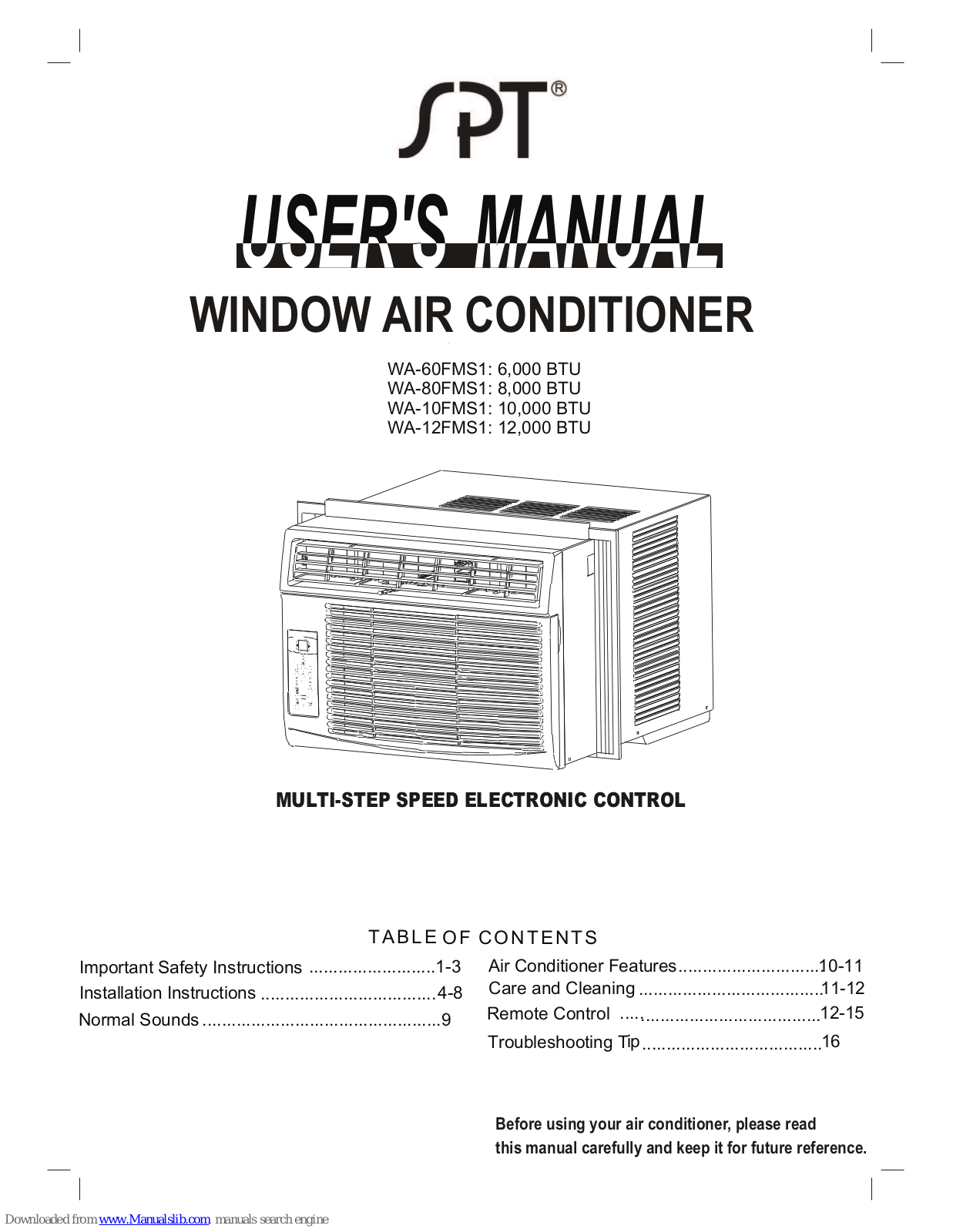 SPT WA-60FMS1, WA-80FMS1, WA-12FMS1, WA-10FMS1 User Manual