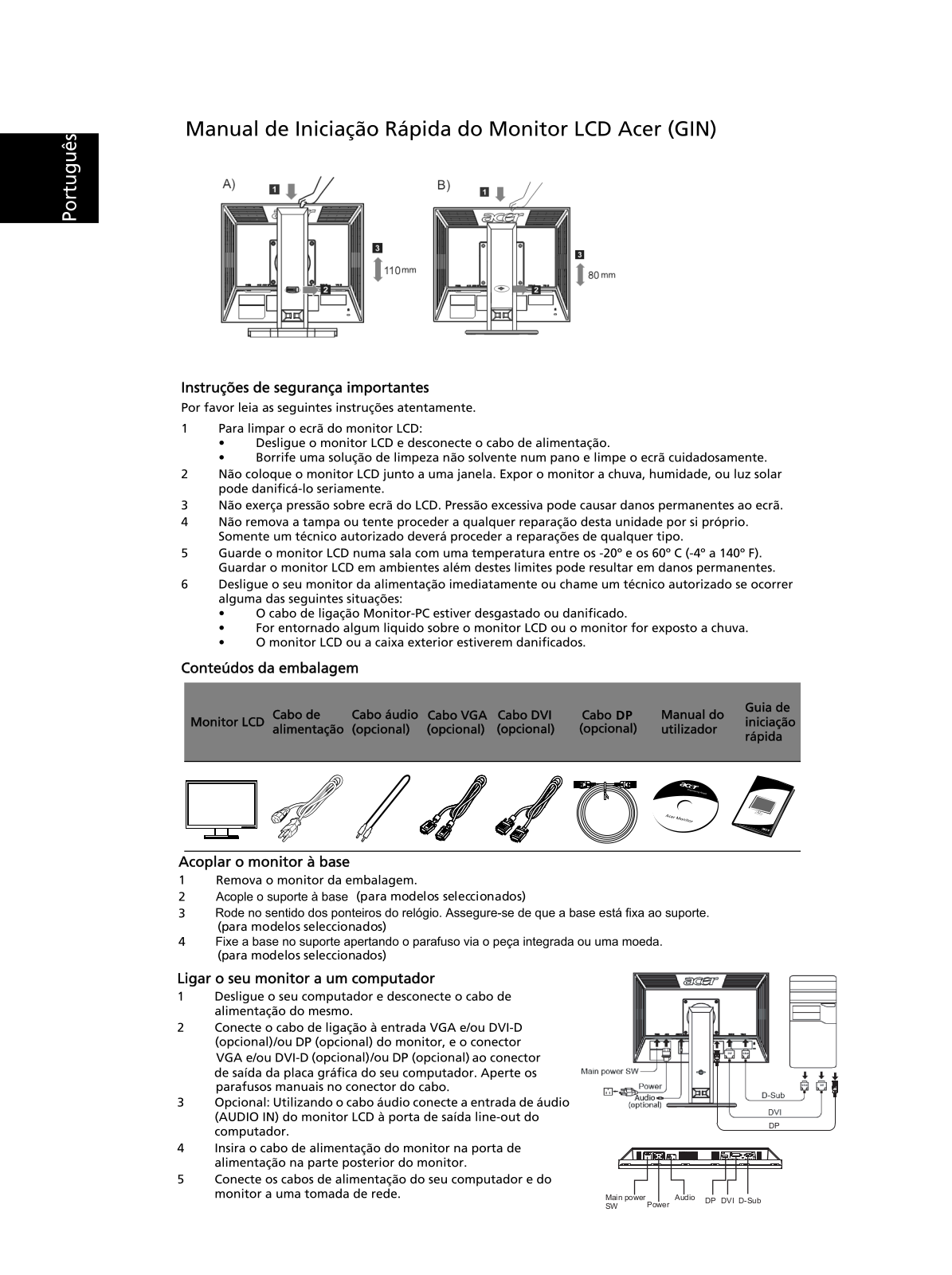 Acer B223PW, B243PH QUICK START GUIDE