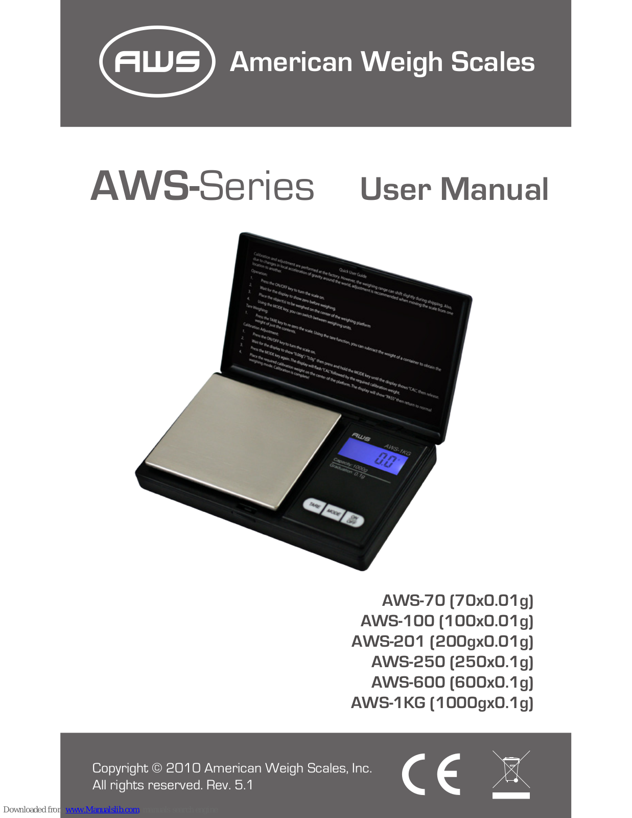 AWS AWS-70, AWS-100, AWS-201, AWS-250 AWS-600 AWS-1KG User Manual