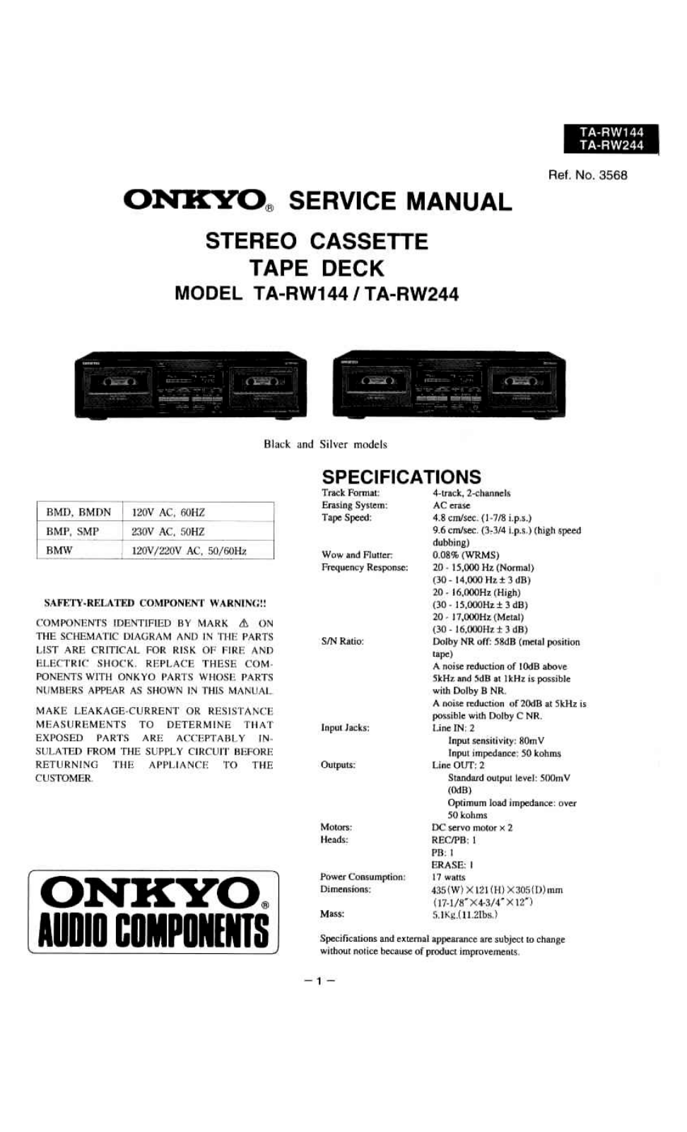 Onkyo TARW-144, TARW-244 Service manual