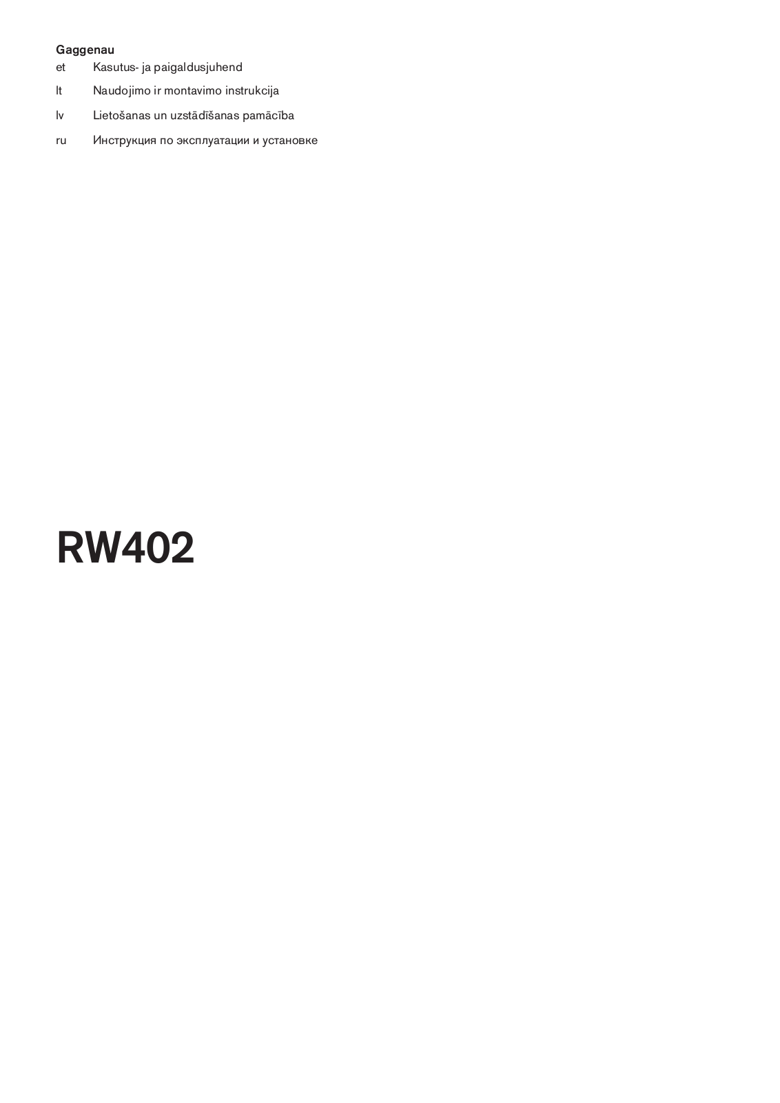 Gaggenau RW402 User Manual