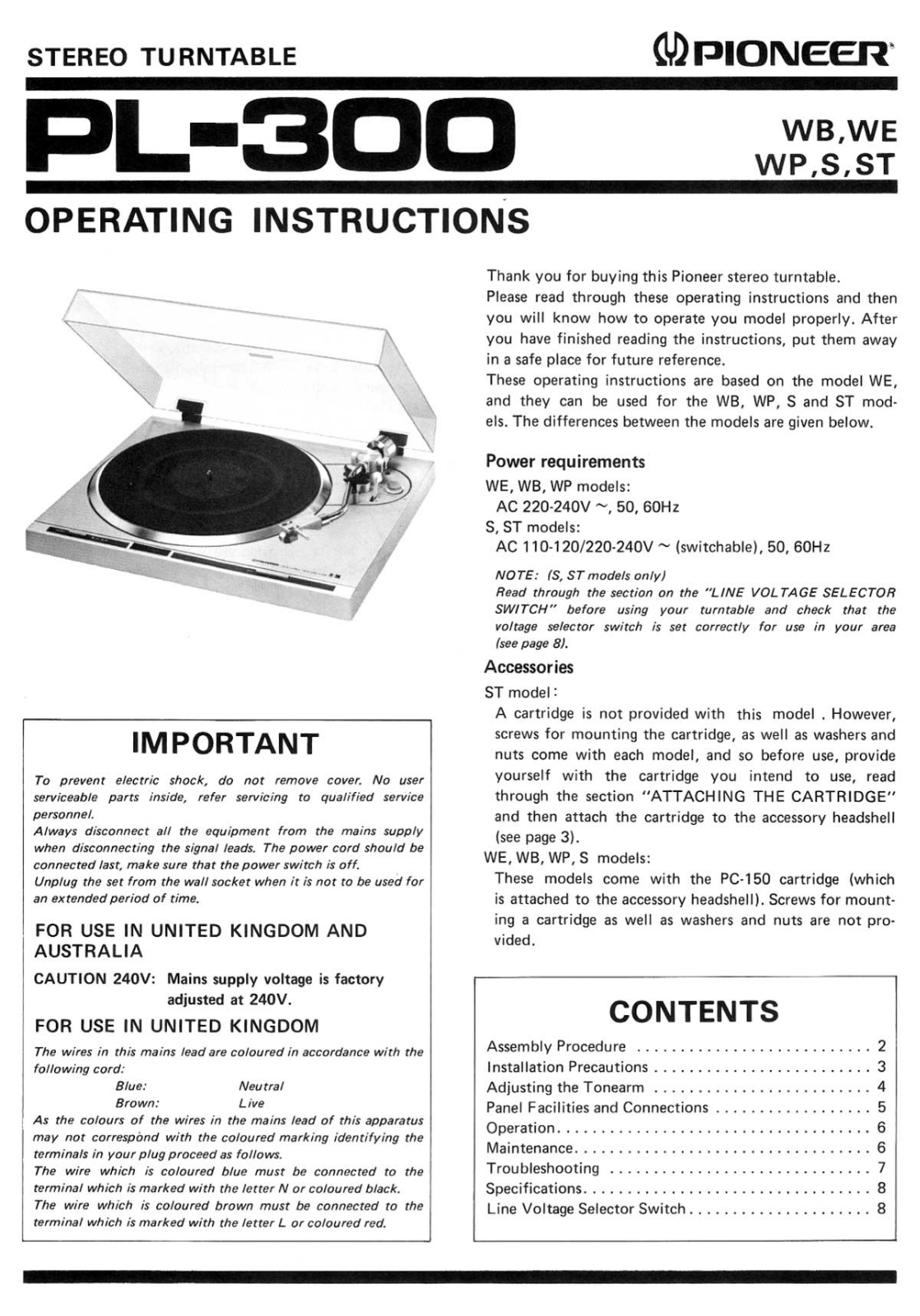 Pioneer PL-300 Owners manual