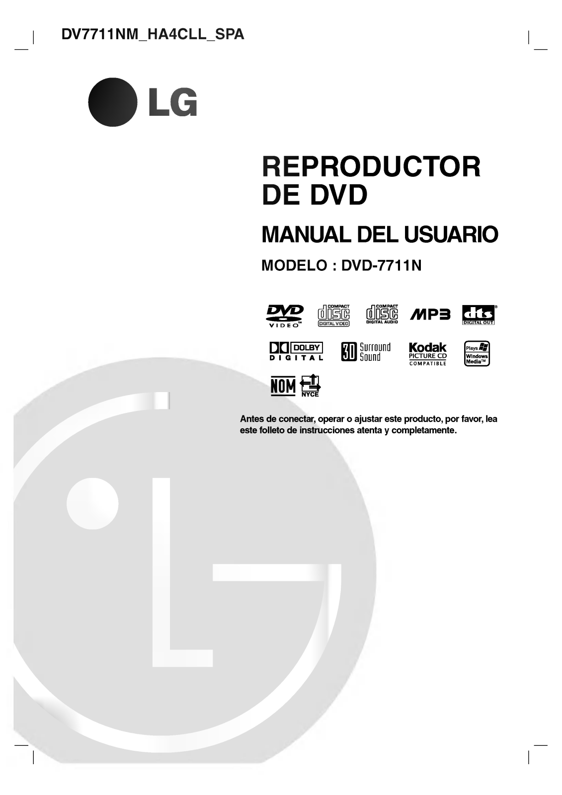 LG DV7711NM Owner's manual