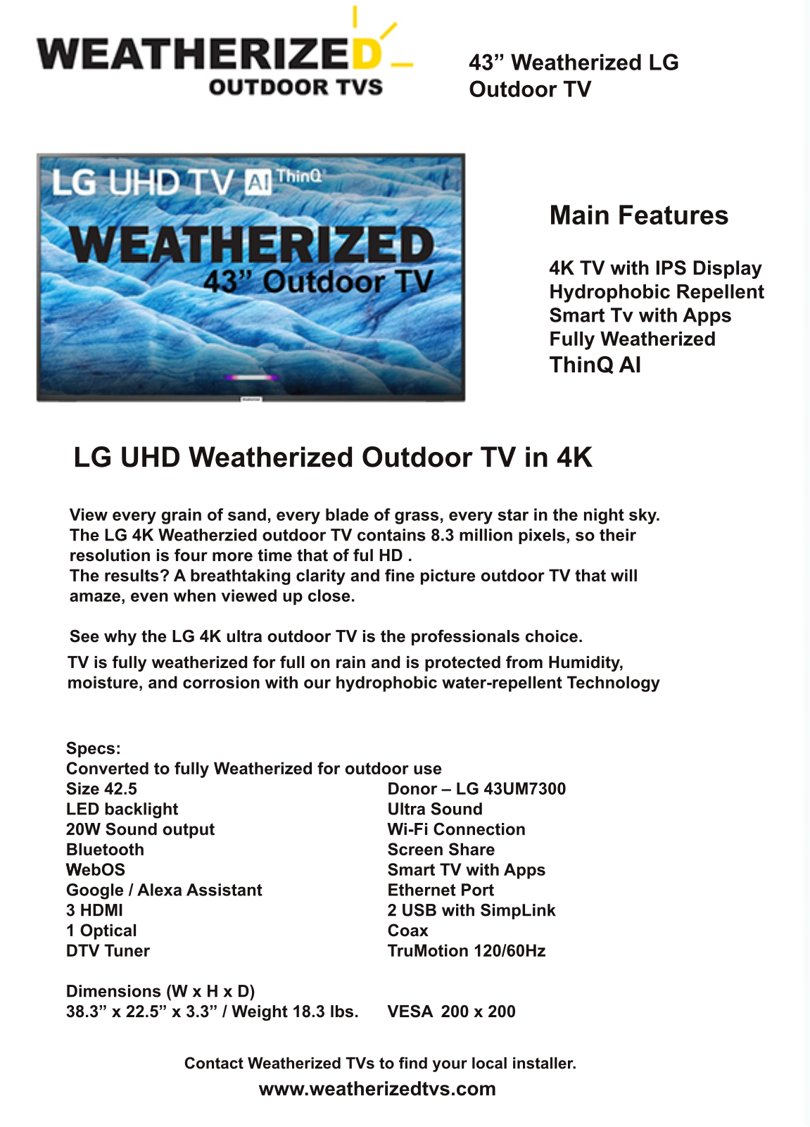 Weatherized TVs 43L7PWT, 43L7WT Specifications - ManualMachine.com
