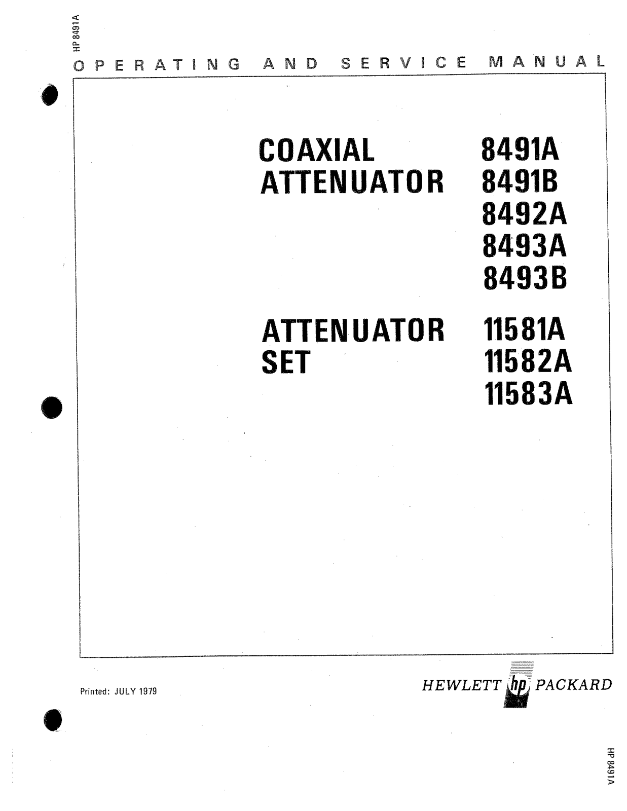 Hewlett-Packard 11582A, 11581A, 11583A, 8491A, 8491B User Manual