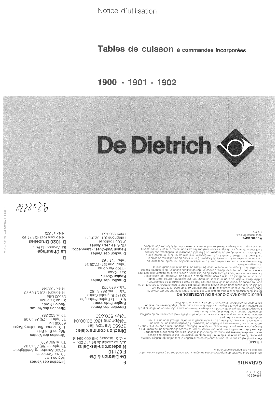 De dietrich 1901, 1902, 1900 User Manual