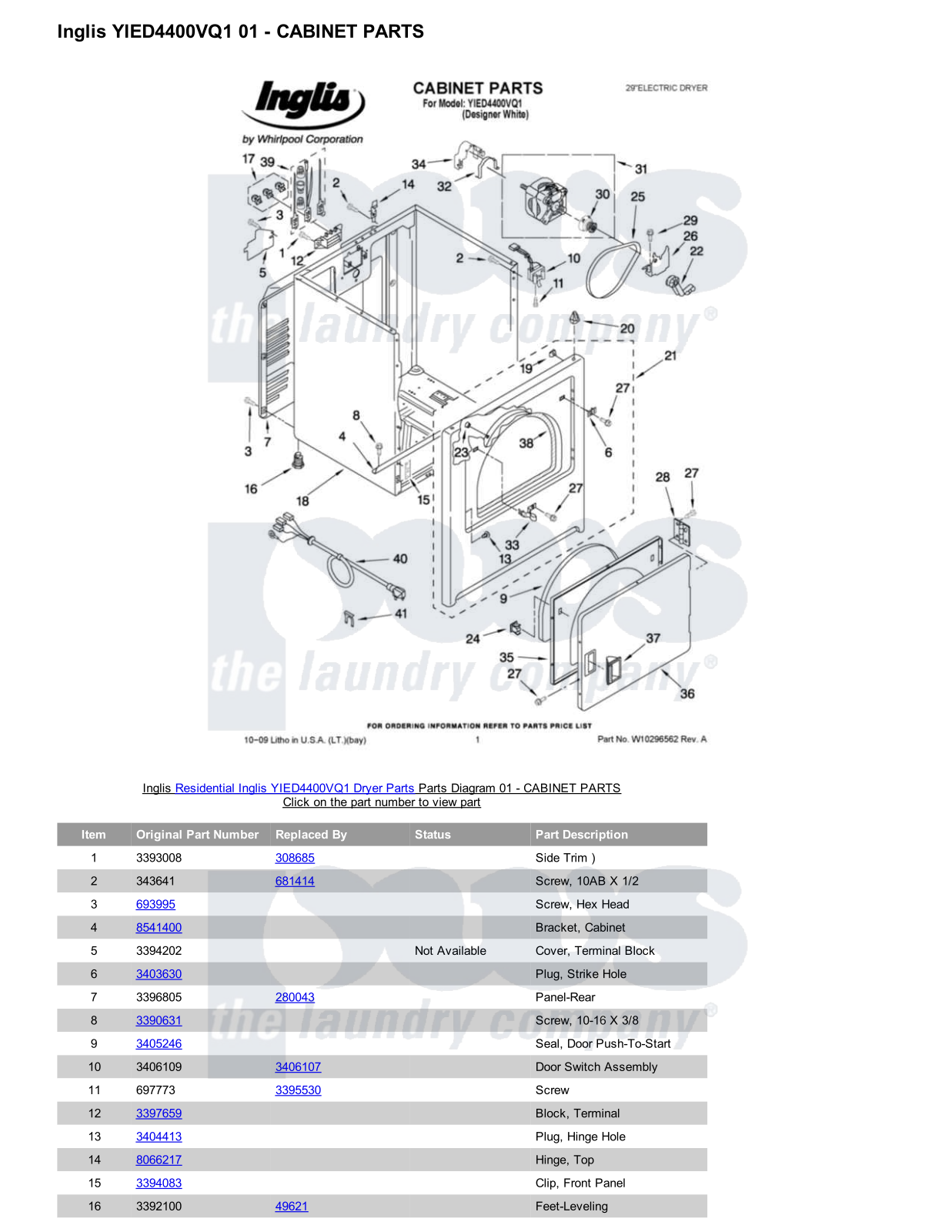 Inglis YIED4400VQ1 Parts Diagram