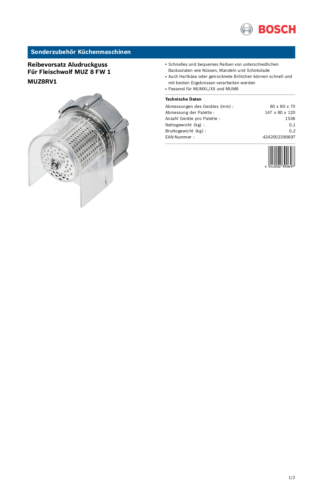 Bosch MUZ8RV1 User Manual