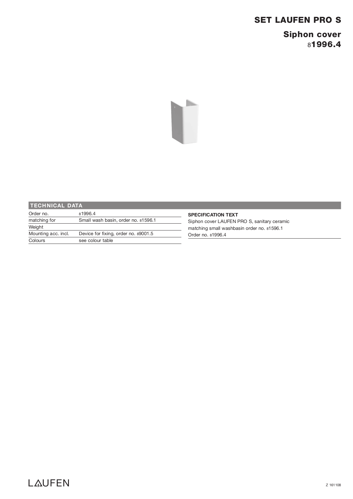 Laufen 8.1996.4 Datasheet - ManualMachine.com