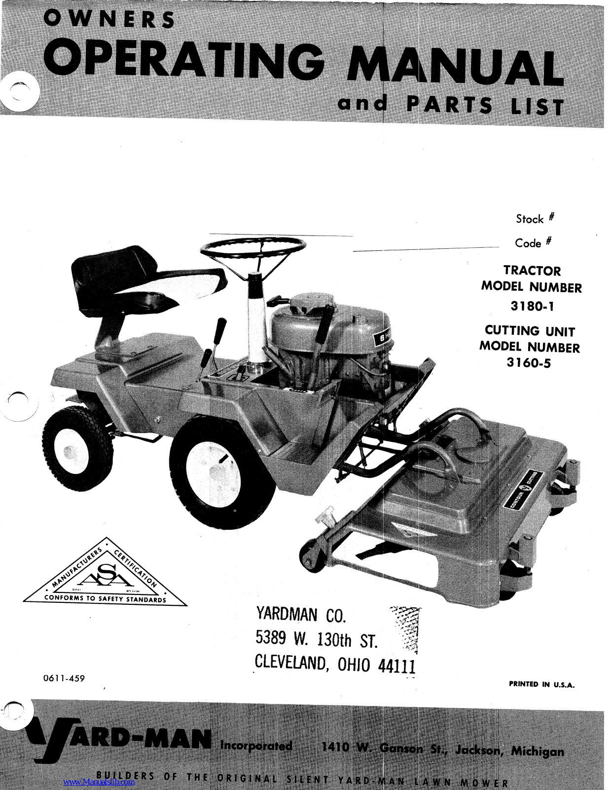 Yard-Man 3160-5, 3180-1 Owners Operating Manual And Parts List