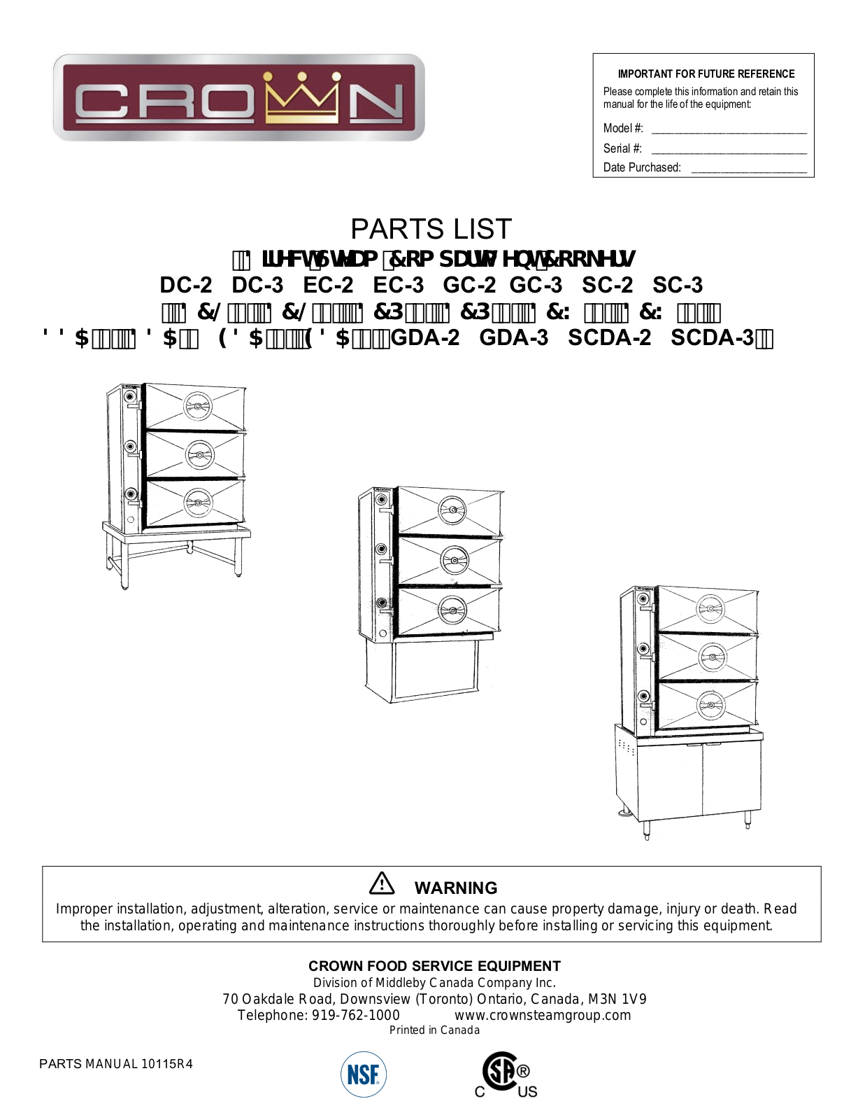 Crown Steam GC-2 Parts Manual