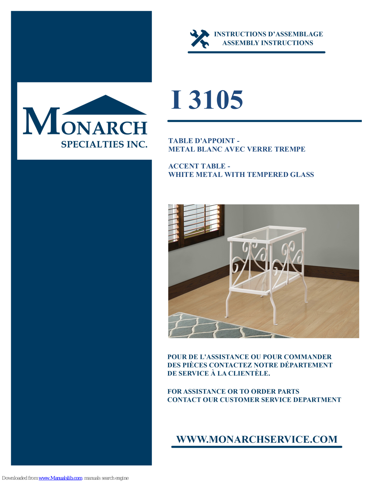 Monarch Specialties I 3105 Assembly Instructions Manual