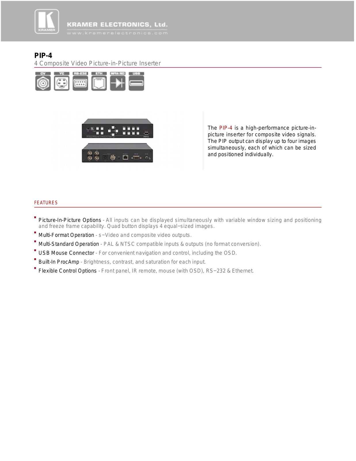 Kramer PIP-4 Datasheet