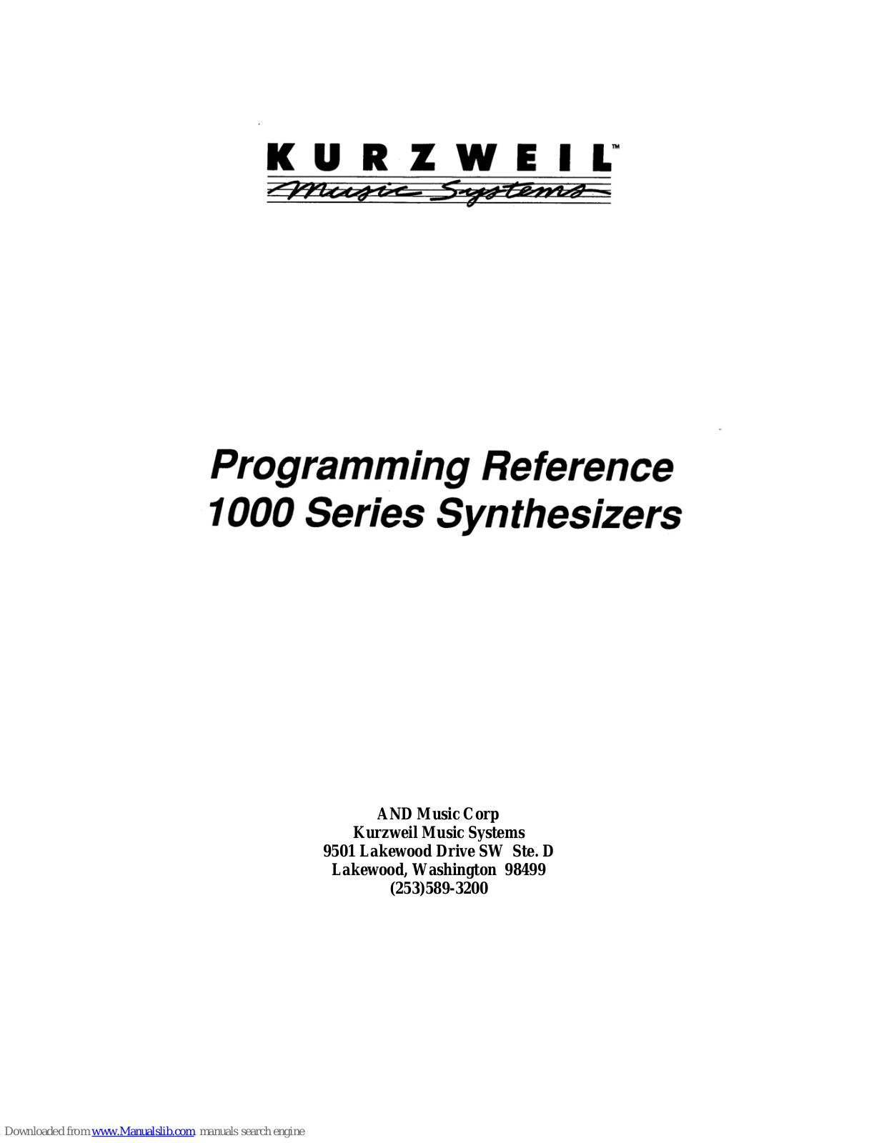 Kurzweil K1000, K1000PROGREF, 1000 Series, 1000PX Programming Reference Manual