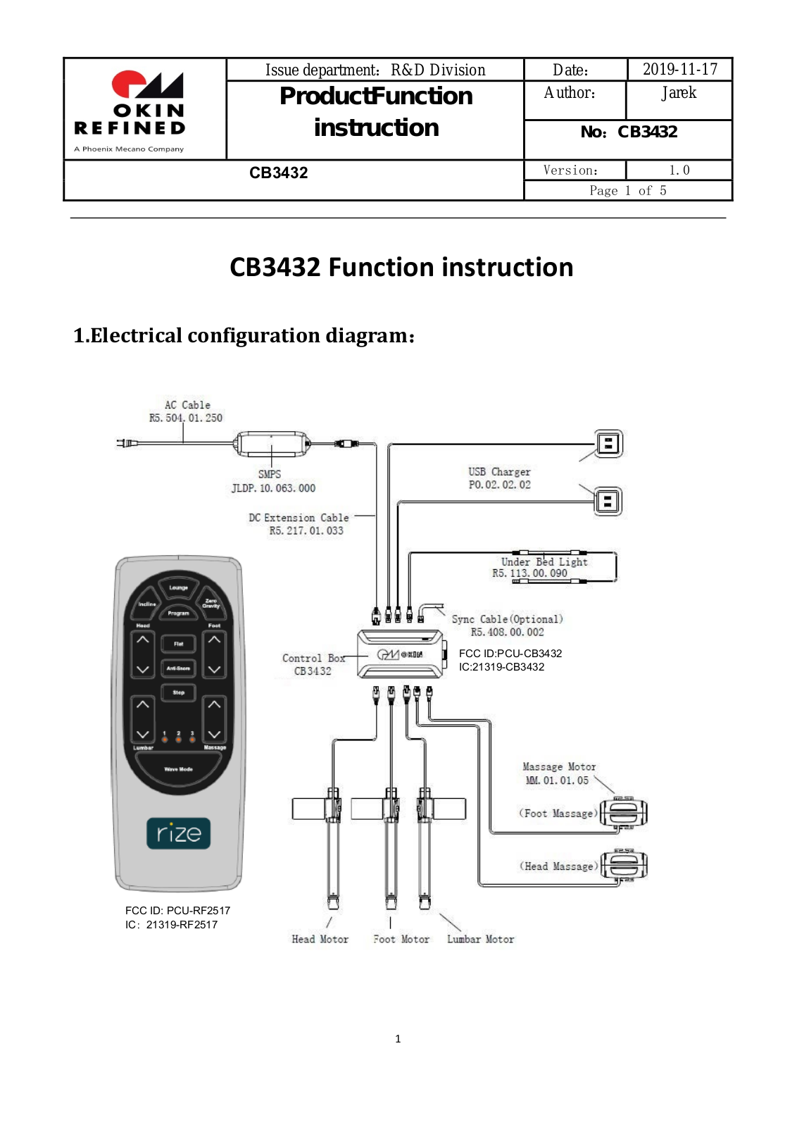 OKIN Refined Electric Technology CB3432 User Manual